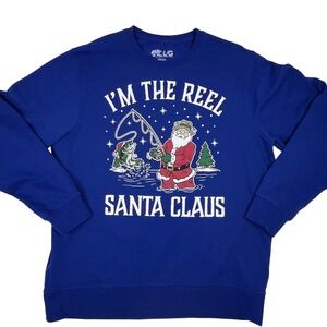 Bass Pro Shops The Reel Santa Claus Fishing Christmas Sweatshirt Blue Mens Large